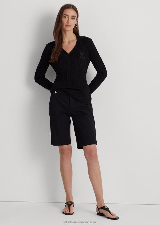 negru femei Ralph Lauren scurtă din twill bi-stretch 046883833