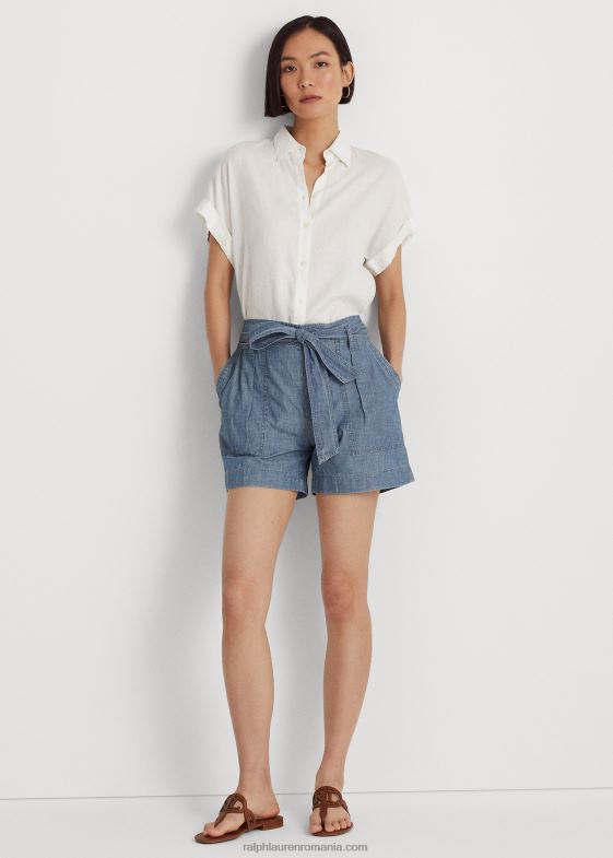 spalare albastru beril femei Ralph Lauren cu brâu scurt din cambray 046884017