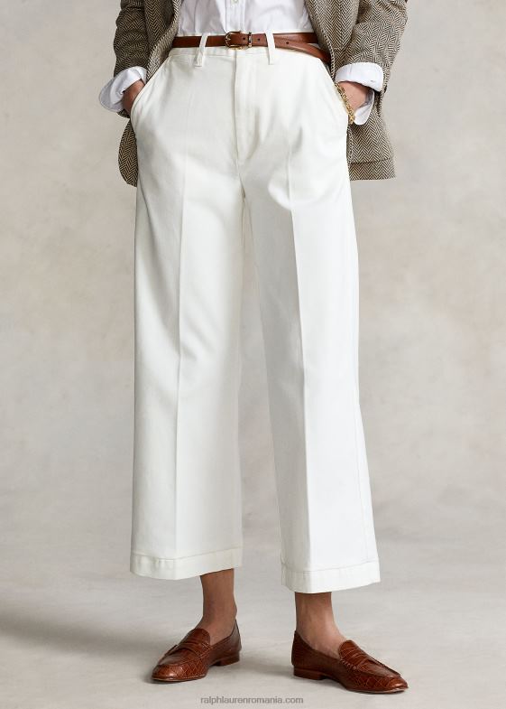 alb cald femei Ralph Lauren pantalon chino cu picioare largi 046882882