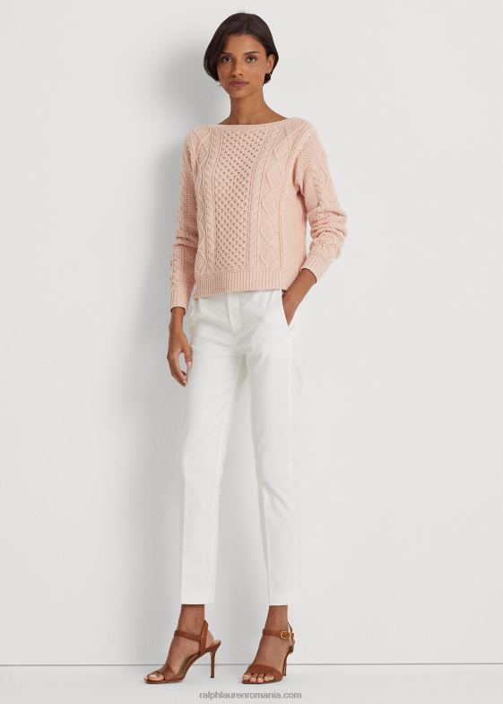 alb femei Ralph Lauren pantalon din amestec de bumbac elastic 046884065