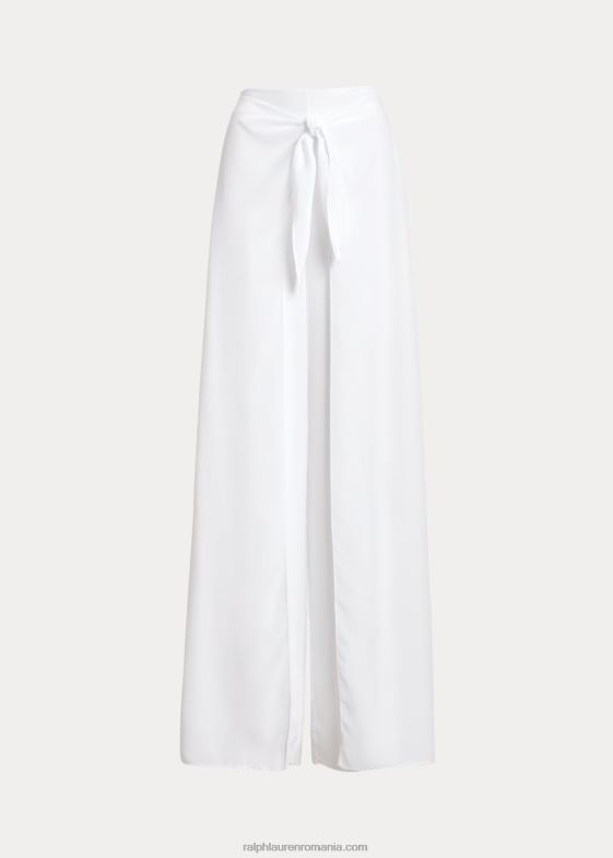alb femei Ralph Lauren pantalon din crepon cu cravată în față 046883888