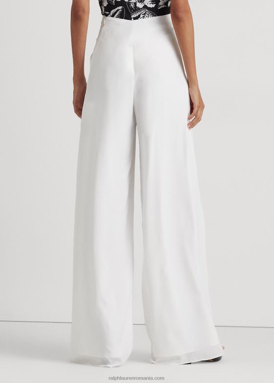 alb femei Ralph Lauren pantalon din crepon cu cravată în față 046883888