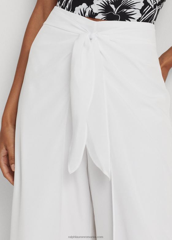 alb femei Ralph Lauren pantalon din crepon cu cravată în față 046883888