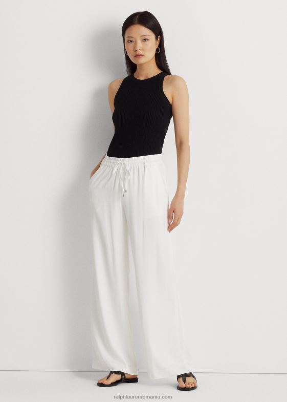 alb femei Ralph Lauren pantaloni largi din twill 046883929