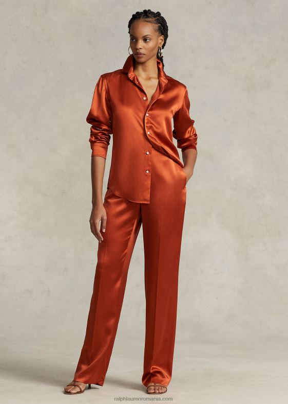 cartof dulce femei Ralph Lauren pantalon drept charmeuse de mătase 046883209