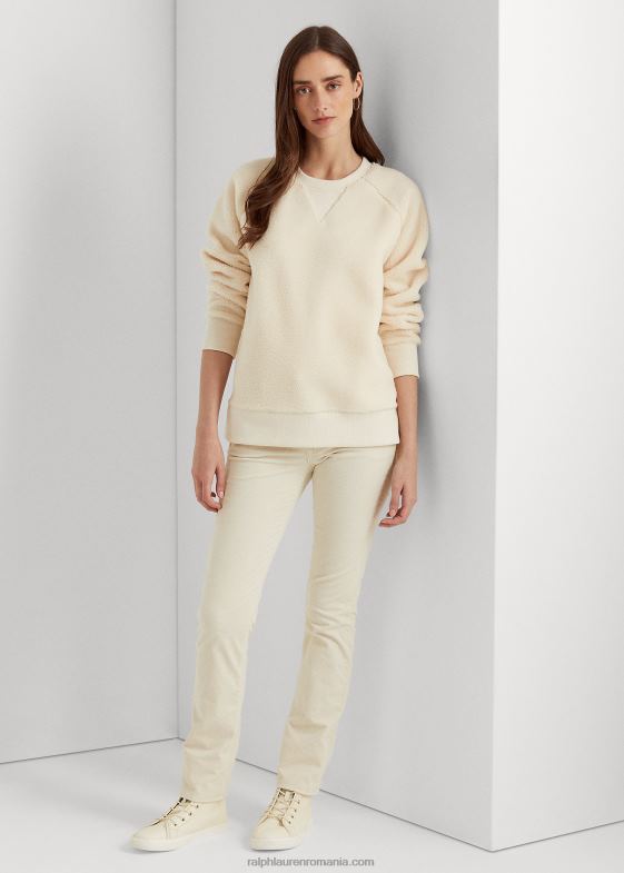 crema de mascarpone femei Ralph Lauren pantalon drept cu talie mijlocie din catifea stretch 046889504