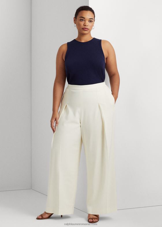 crema naturala femei Ralph Lauren pantaloni largi din crepon cu pliuri 046884779