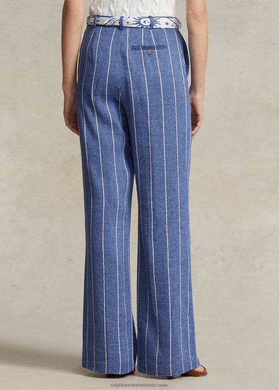 dungă albastră/albă femei Ralph Lauren pantalon largi din bumbac-in dungi 046883069