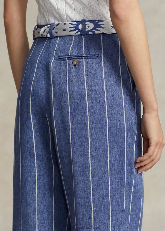 dungă albastră/albă femei Ralph Lauren pantalon largi din bumbac-in dungi 046883069