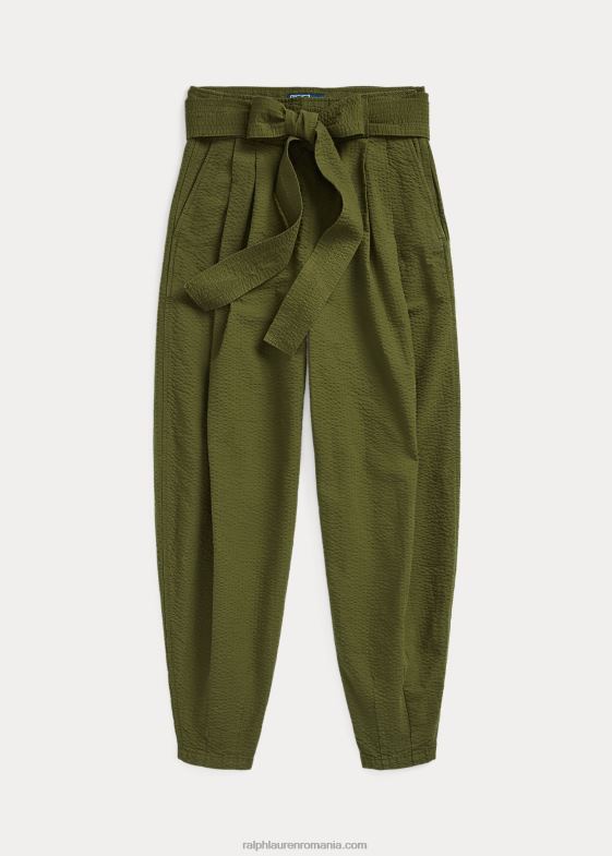 măsline femei Ralph Lauren pantalon oversize din bumbac seersucker 046889192