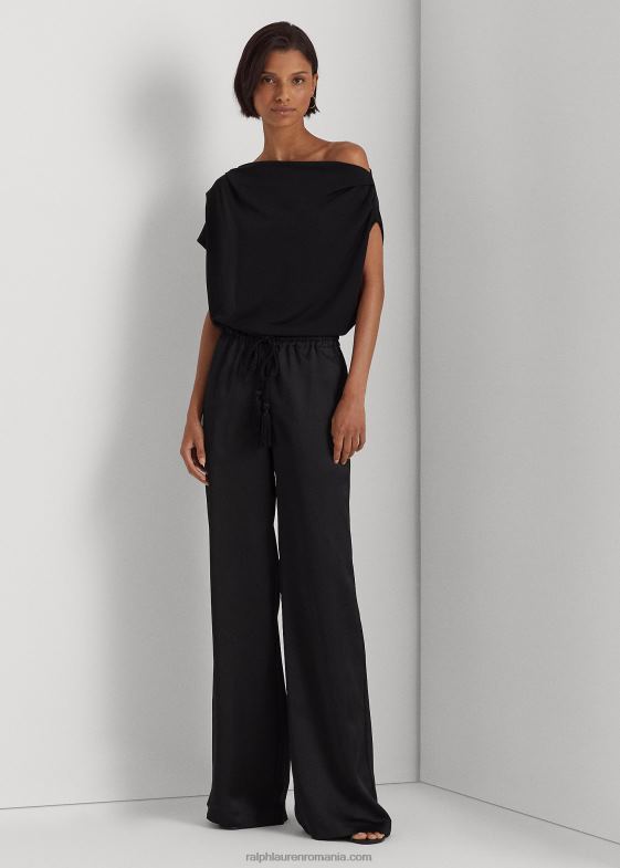 negru femei Ralph Lauren pantalon charmeuse cu picioare largi 046883891