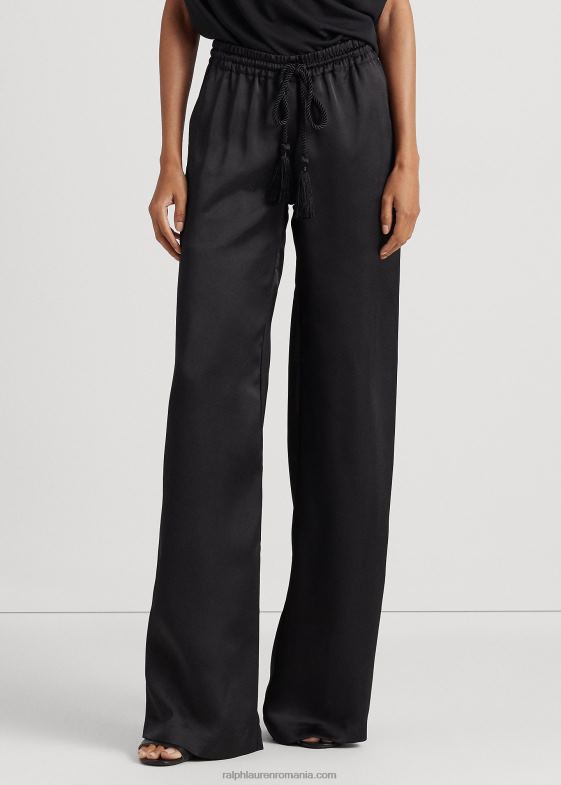 negru femei Ralph Lauren pantalon charmeuse cu picioare largi 046883891