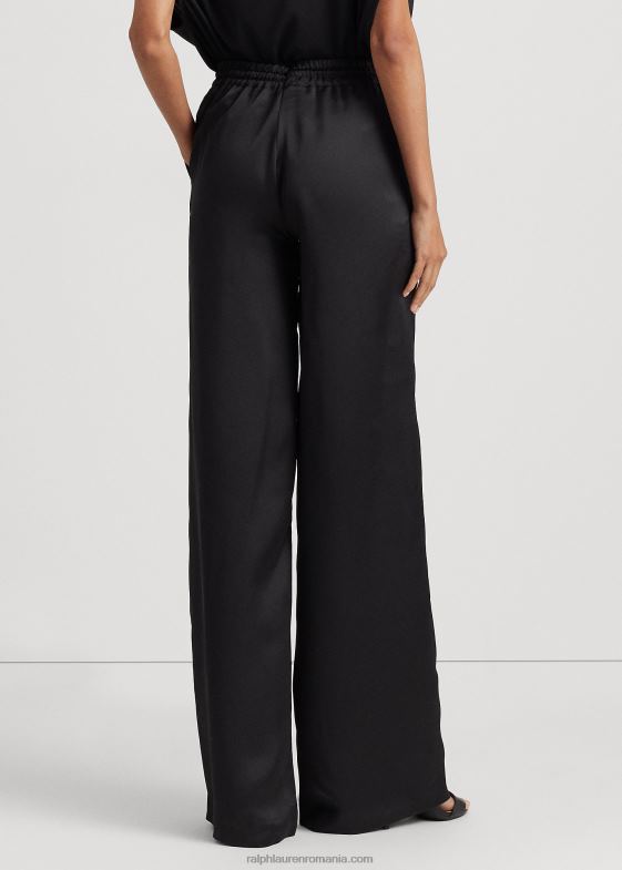 negru femei Ralph Lauren pantalon charmeuse cu picioare largi 046883891