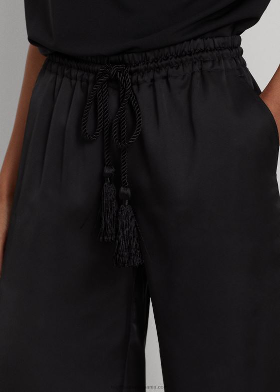 negru femei Ralph Lauren pantalon charmeuse cu picioare largi 046883891