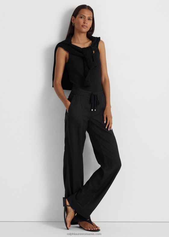 negru femei Ralph Lauren pantalon lat din in 046884374
