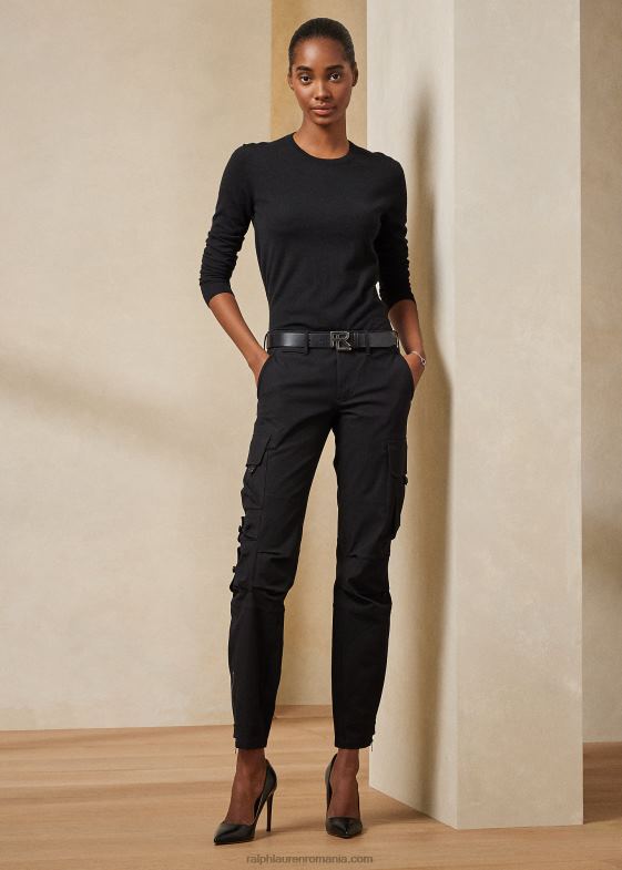 negru femei Ralph Lauren pantalon mitchell din bumbac stretch 046883571