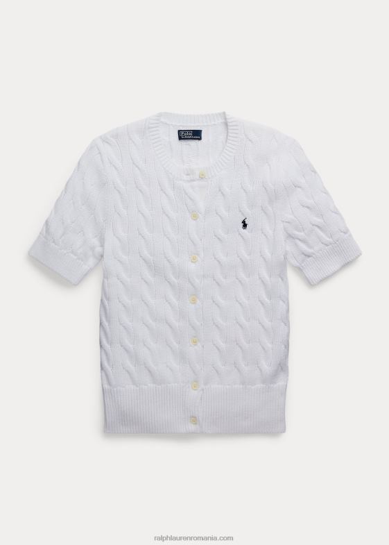 alb femei Ralph Lauren cardigan cu mânecă scurtă din tricot cablu 046882904