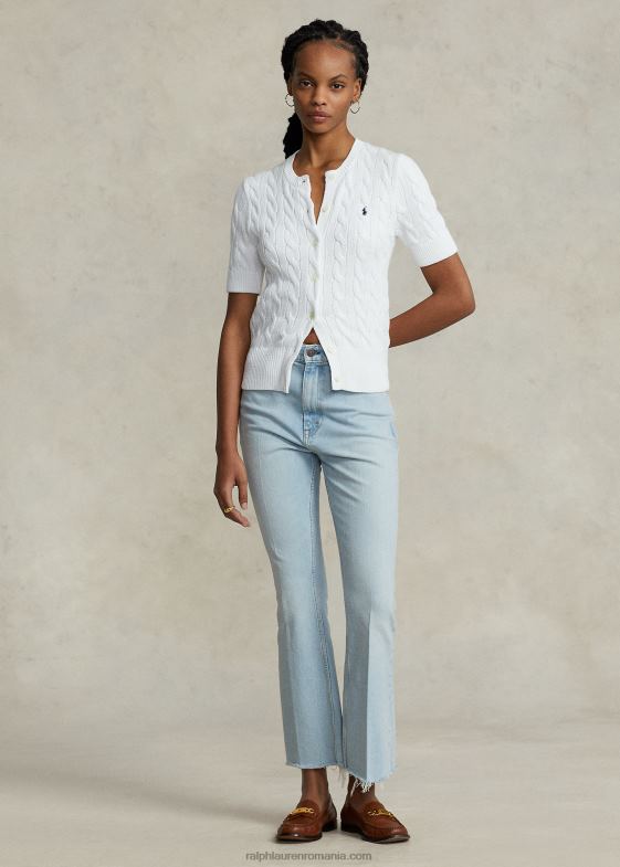 alb femei Ralph Lauren cardigan cu mânecă scurtă din tricot cablu 046882904