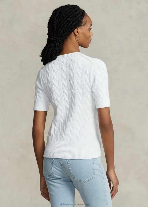 alb femei Ralph Lauren cardigan cu mânecă scurtă din tricot cablu 046882904