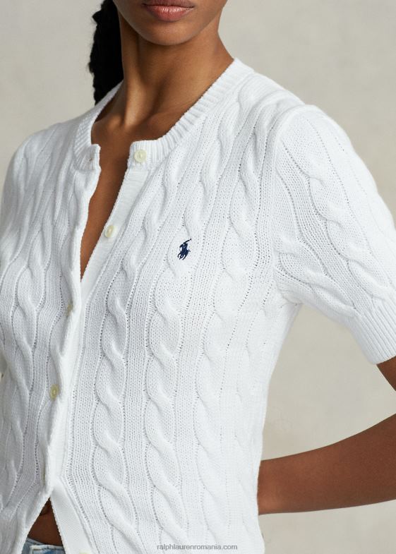 alb femei Ralph Lauren cardigan cu mânecă scurtă din tricot cablu 046882904