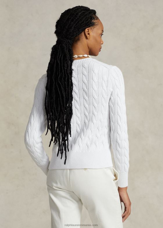 alb femei Ralph Lauren cardigan din bumbac tricot cu cablu 046882902