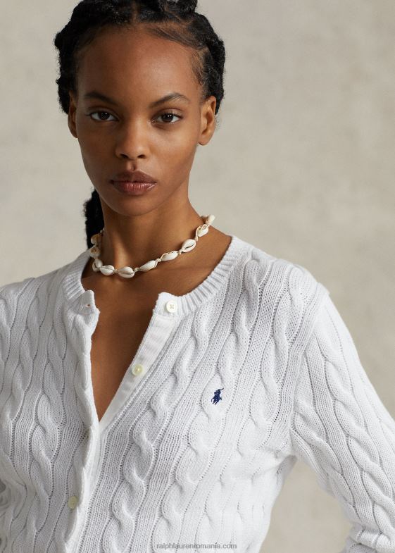 alb femei Ralph Lauren cardigan din bumbac tricot cu cablu 046882902