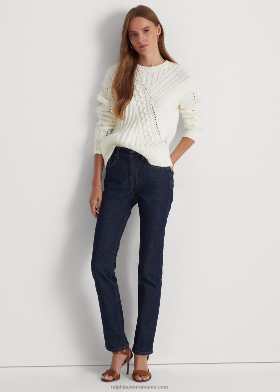 alb femei Ralph Lauren pulover cu gât crew din amestec de bumbac 046889544