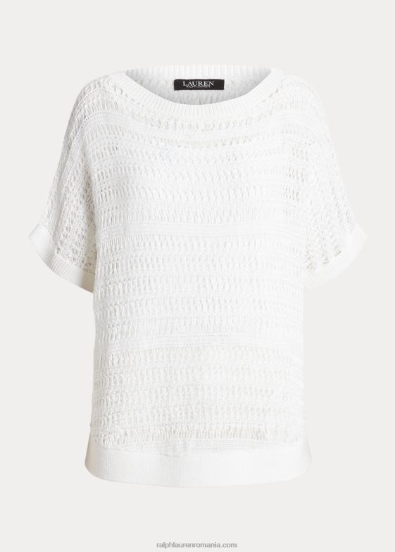alb femei Ralph Lauren pulover cu mânecă scurtă din plasă de bumbac 046883848