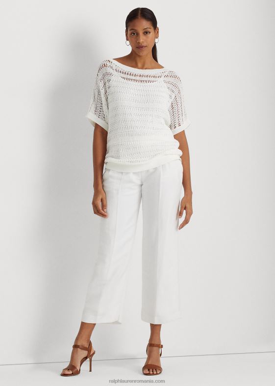 alb femei Ralph Lauren pulover cu mânecă scurtă din plasă de bumbac 046883848