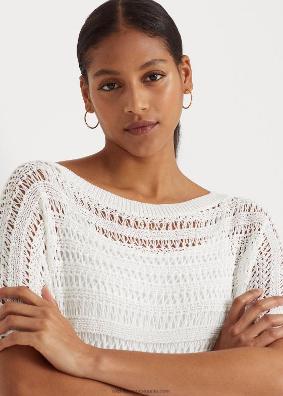 alb femei Ralph Lauren pulover cu mânecă scurtă din plasă de bumbac 046883848