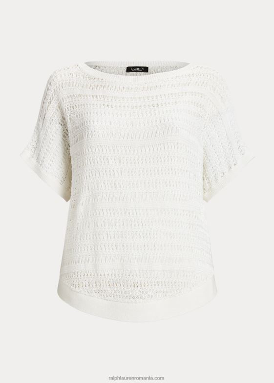 alb femei Ralph Lauren pulover cu mânecă scurtă din plasă de bumbac 046884539