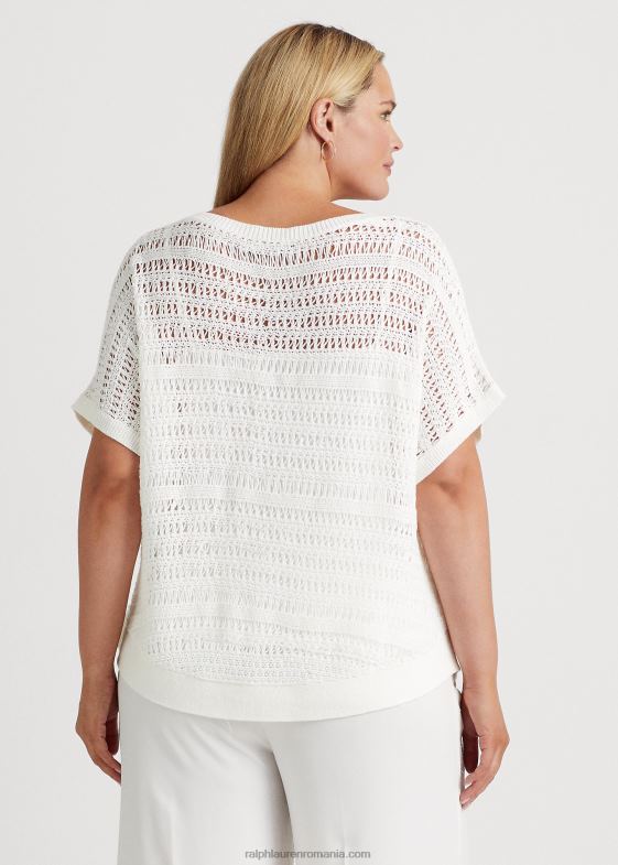 alb femei Ralph Lauren pulover cu mânecă scurtă din plasă de bumbac 046884539