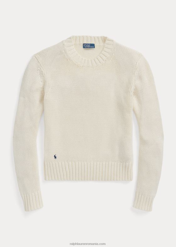 alb femei Ralph Lauren pulover din bumbac cu gât 046883199