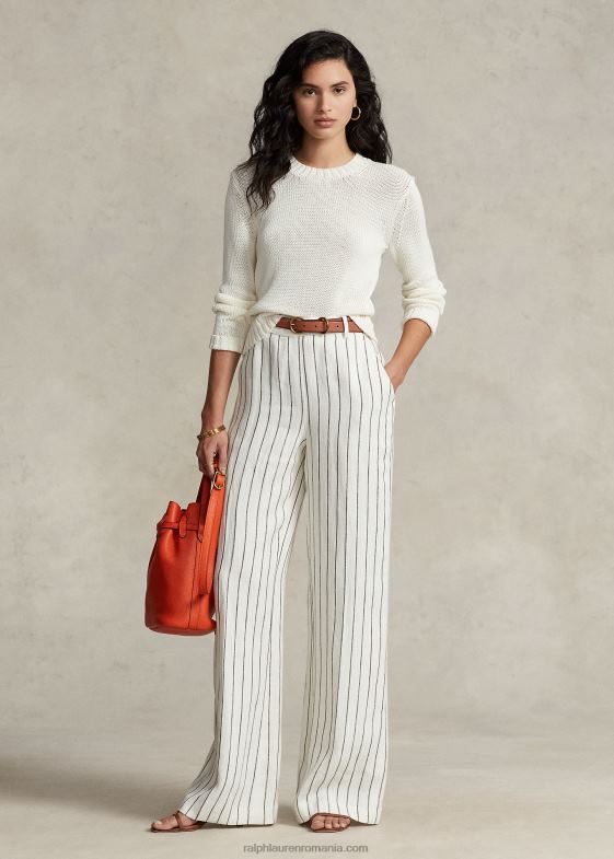 alb femei Ralph Lauren pulover din bumbac cu gât 046883199