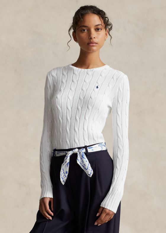 alb femei Ralph Lauren pulover slim din tricot cablu 046883361