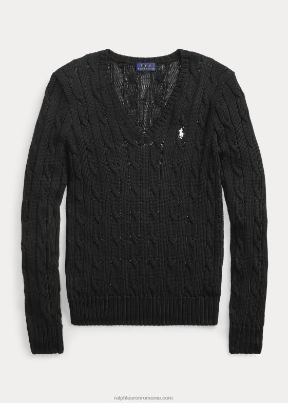 alb negru femei Ralph Lauren pulover cu decolteu în V din tricot cablu 046883335