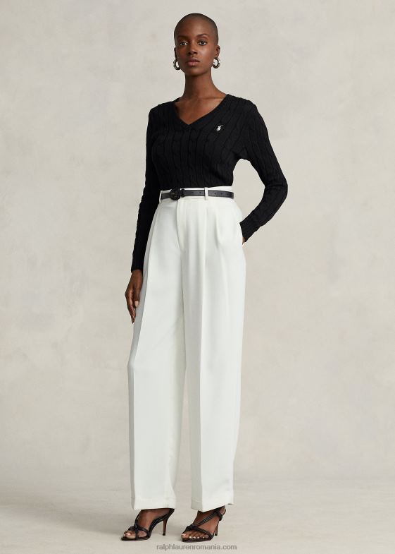 alb negru femei Ralph Lauren pulover cu decolteu în V din tricot cablu 046883335