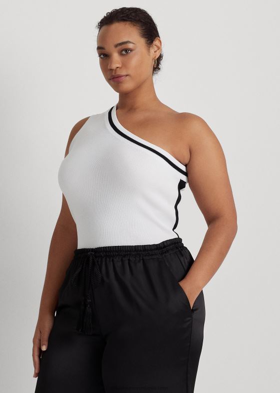 alb negru femei Ralph Lauren pulover decupat pe un umăr bicolor 046884544