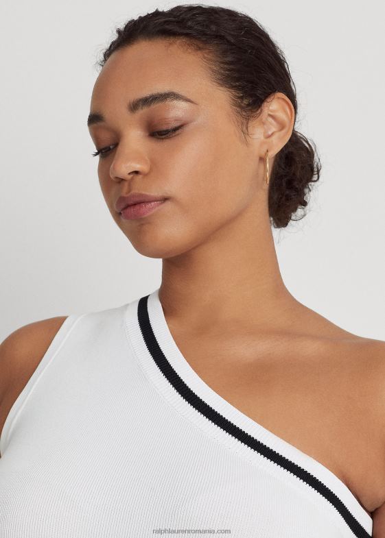 alb negru femei Ralph Lauren pulover decupat pe un umăr bicolor 046884544