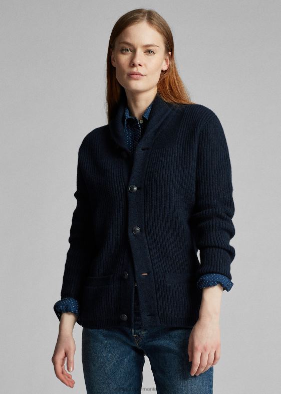 albastru negru femei Ralph Lauren cardigan cu guler șal din cașmir 046883607