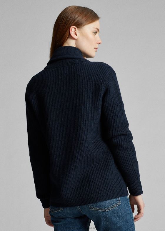 albastru negru femei Ralph Lauren cardigan cu guler șal din cașmir 046883607