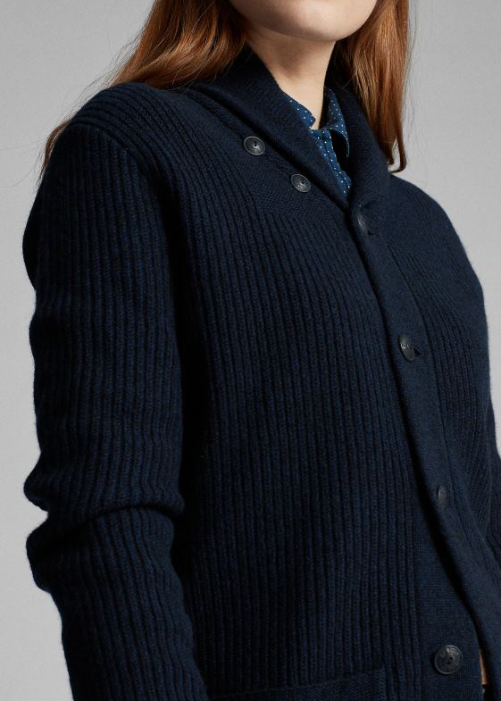 albastru negru femei Ralph Lauren cardigan cu guler șal din cașmir 046883607