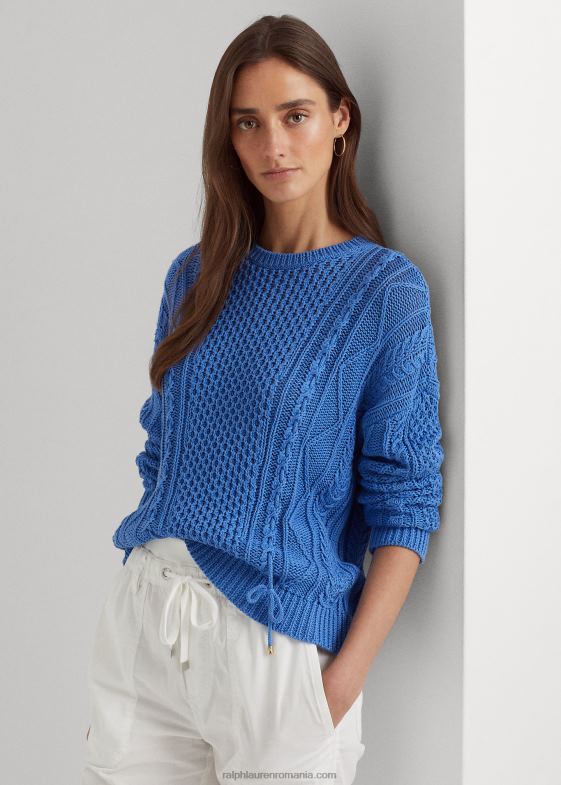 albastru noua anglie femei Ralph Lauren pulover din bumbac împletit cu șireturi 046889549