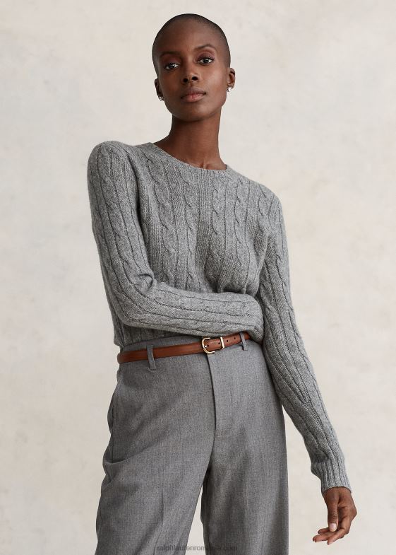 batalion grey heather femei Ralph Lauren pulover din cașmir din tricot cablu 046889121