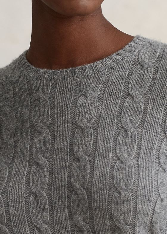 batalion grey heather femei Ralph Lauren pulover din cașmir din tricot cablu 046889121
