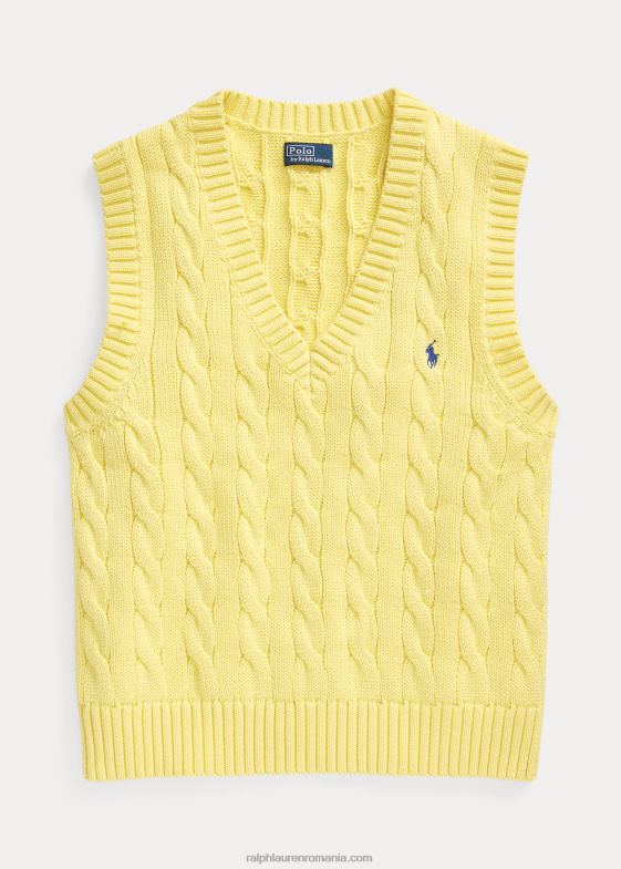 beekman galben femei Ralph Lauren vestă pulover cu decolteu în V din bumbac tricot în cablu 046882903