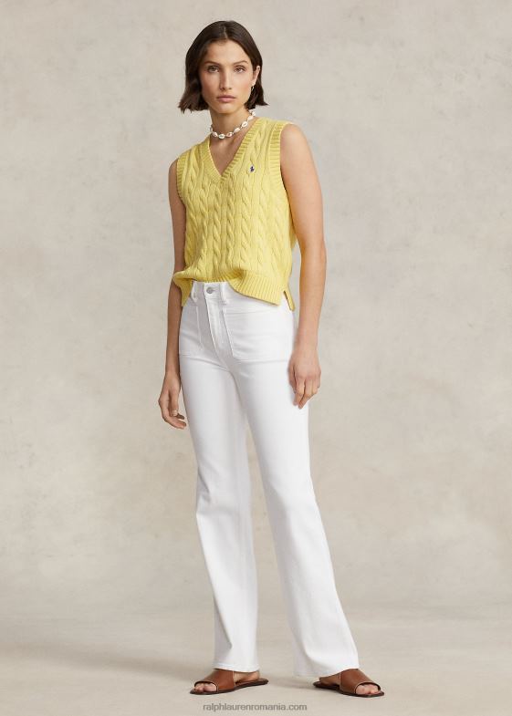 beekman galben femei Ralph Lauren vestă pulover cu decolteu în V din bumbac tricot în cablu 046882903