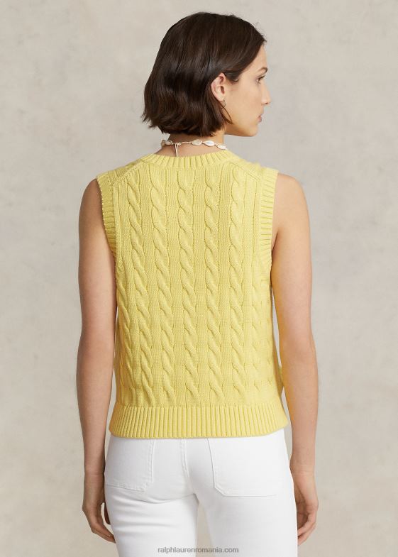 beekman galben femei Ralph Lauren vestă pulover cu decolteu în V din bumbac tricot în cablu 046882903