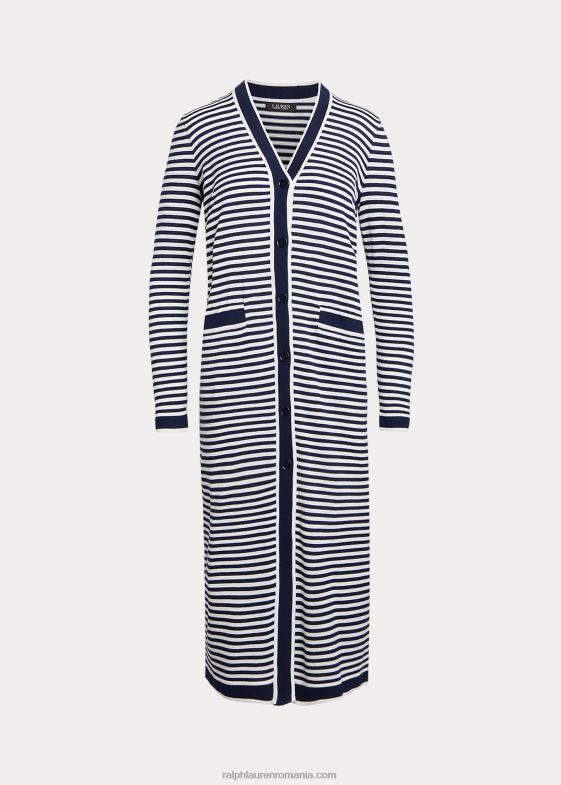 bleumarin rafinat/alb femei Ralph Lauren cardigan lung din amestec de mătase în dungi 046889540