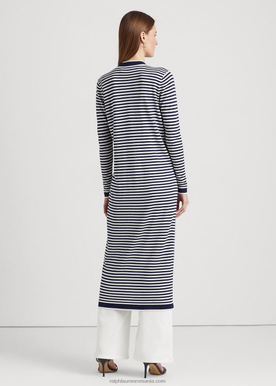 bleumarin rafinat/alb femei Ralph Lauren cardigan lung din amestec de mătase în dungi 046889540
